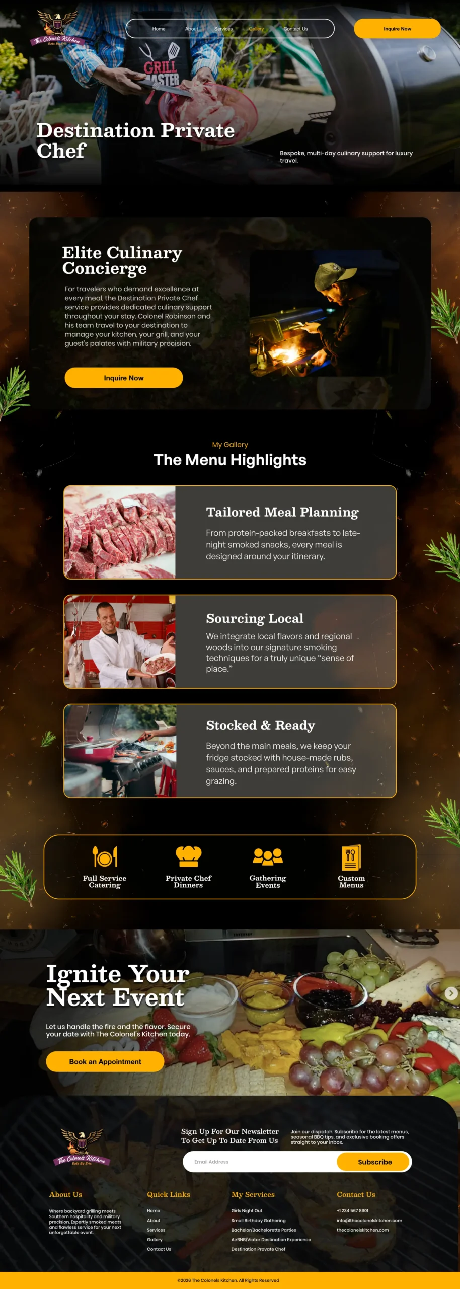 The Colonel’s Kitchen – Services Inner Page - Destination Private CHef
